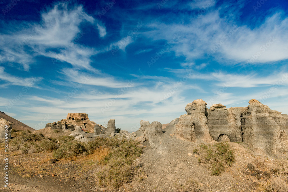 picturesque landscape of Lanzarotte desert and blue sky