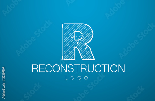 logo template letter R in the style of a technical drawing.