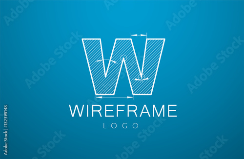 logo template letter W  in the style of a technical drawing.