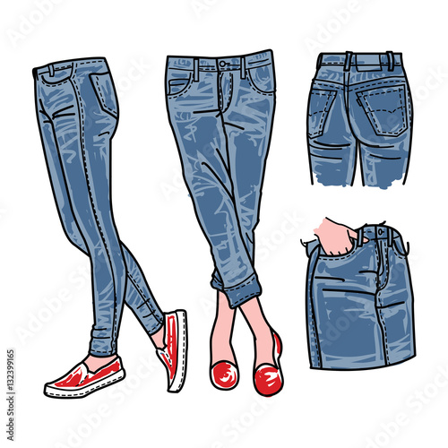 Woman jeans vector illustration, Hand drawn denim vector