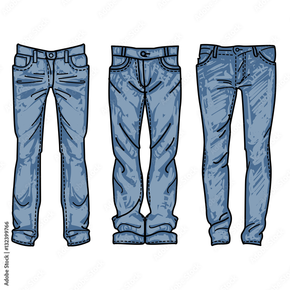 Men's jeans vector Set, Blue jeans sketch vector illustration Stock Vector  | Adobe Stock