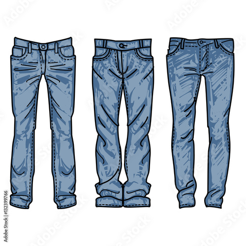 Men's jeans vector Set, Blue jeans sketch vector illustration