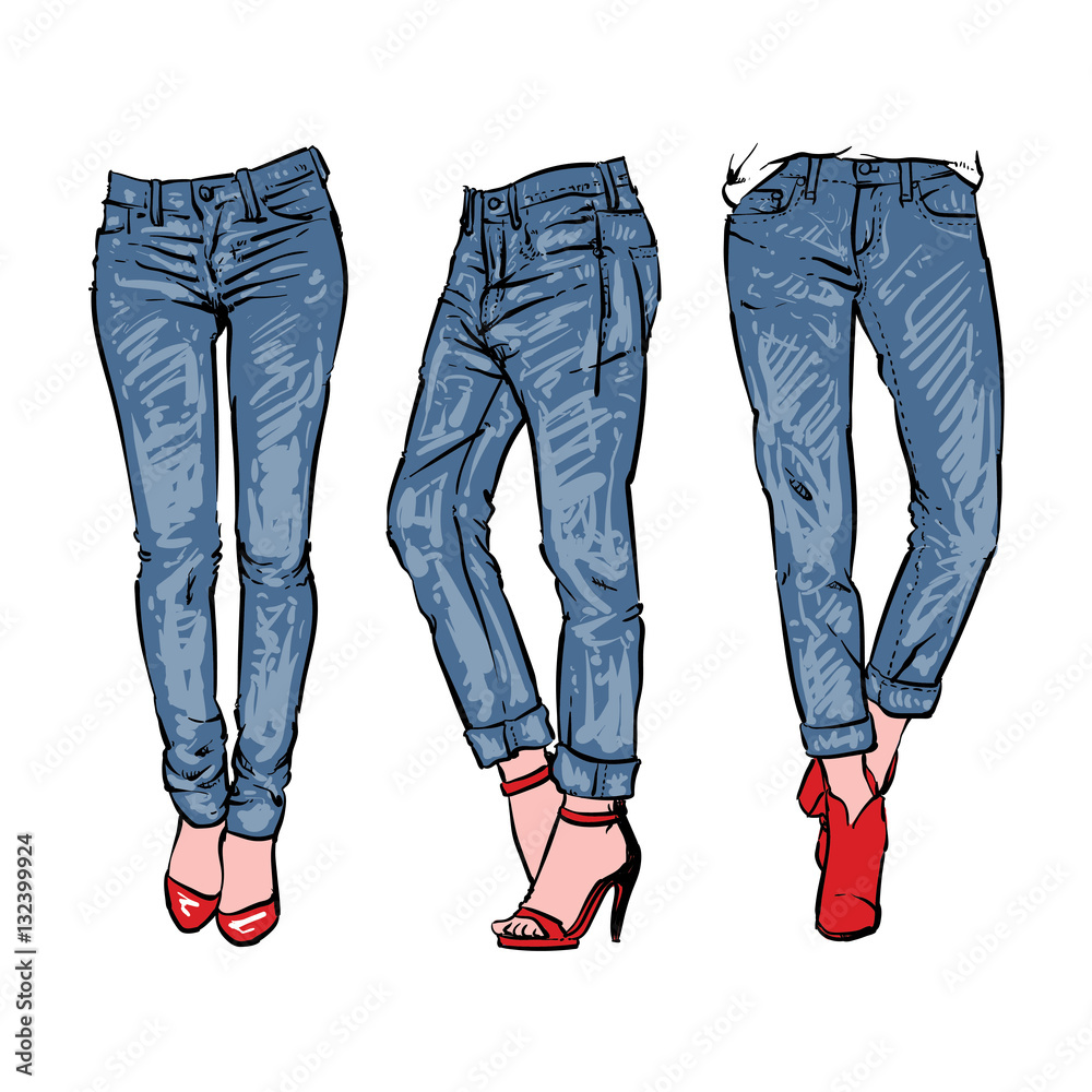 Clothing for ladies, denim jeans or textile pants 17522743 Vector Art at  Vecteezy