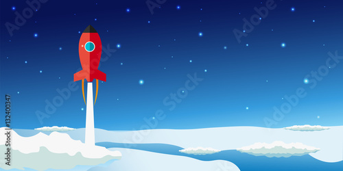 Stratosphere flat modern design. Rocket Space vector illustration.