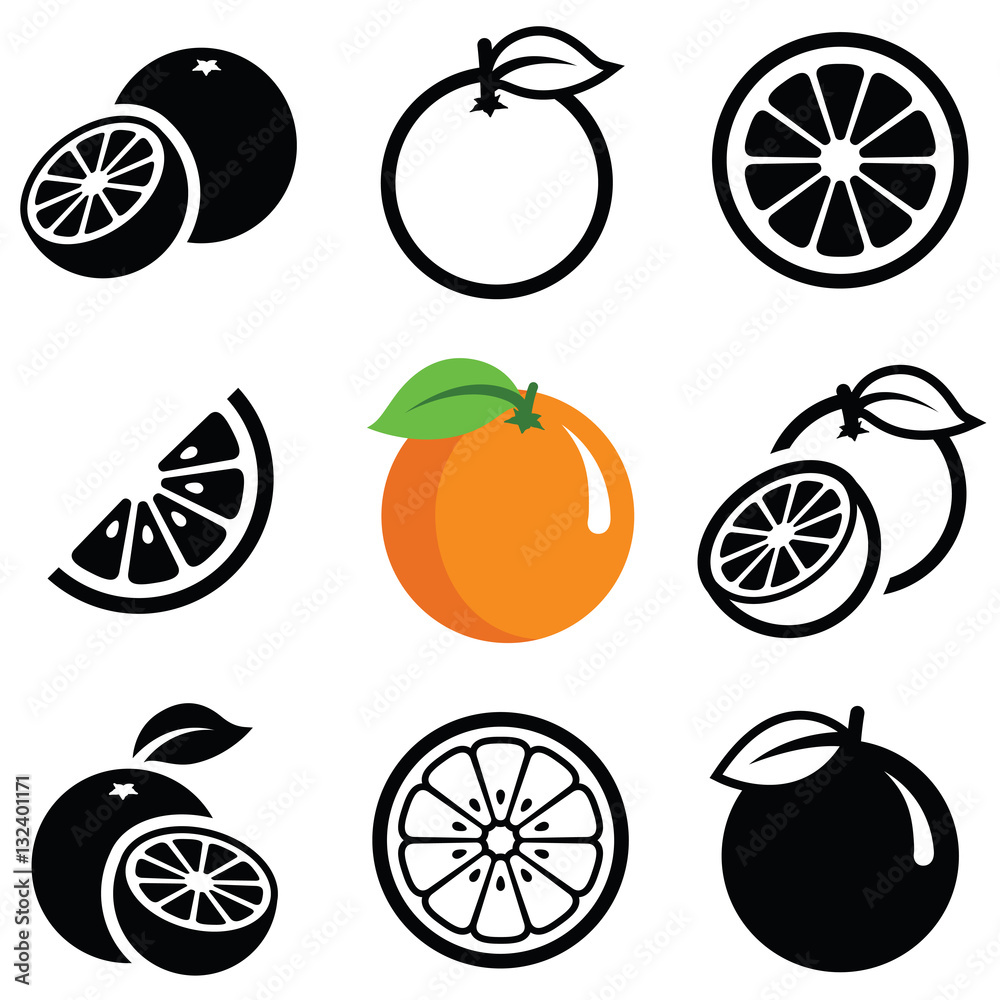 Orange Fruit Icon Collection Vector Outline And Silhouette Stock ベクター Adobe Stock