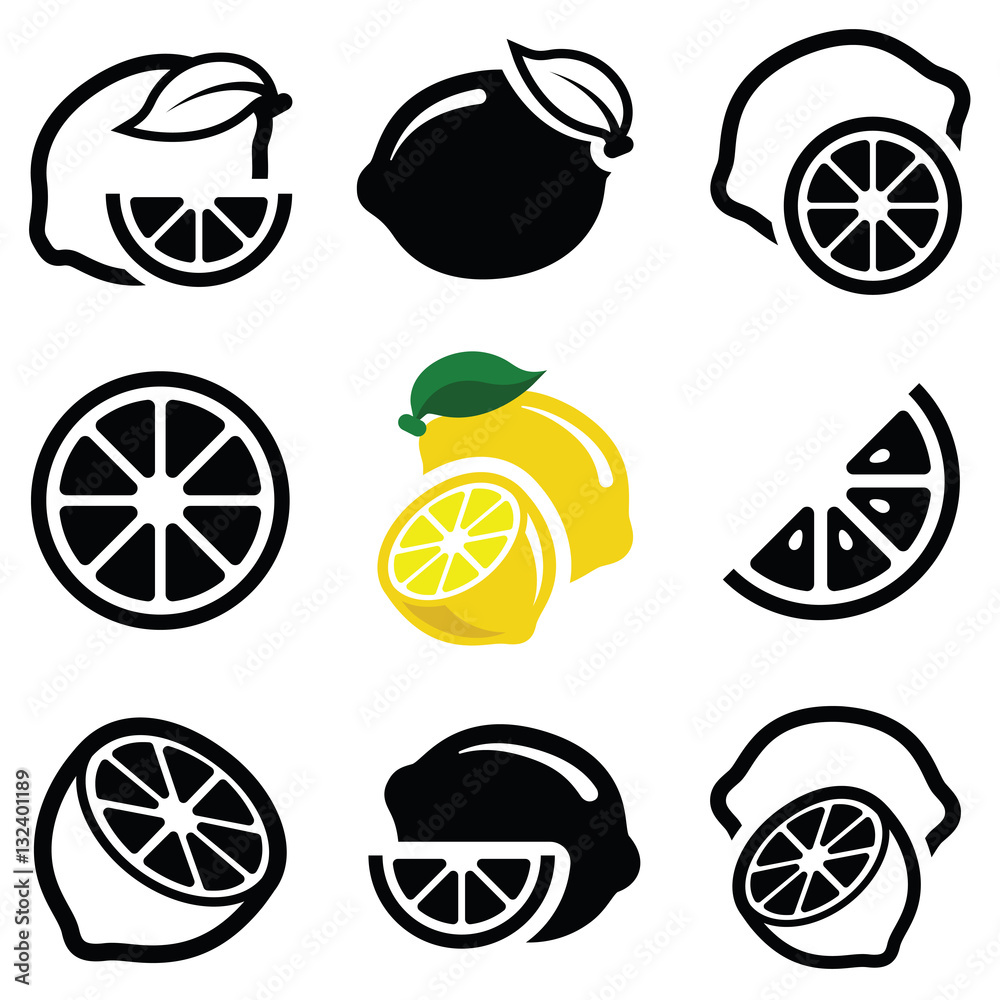Lemon fruit icon collection - vector outline and silhouette Stock Vector |  Adobe Stock