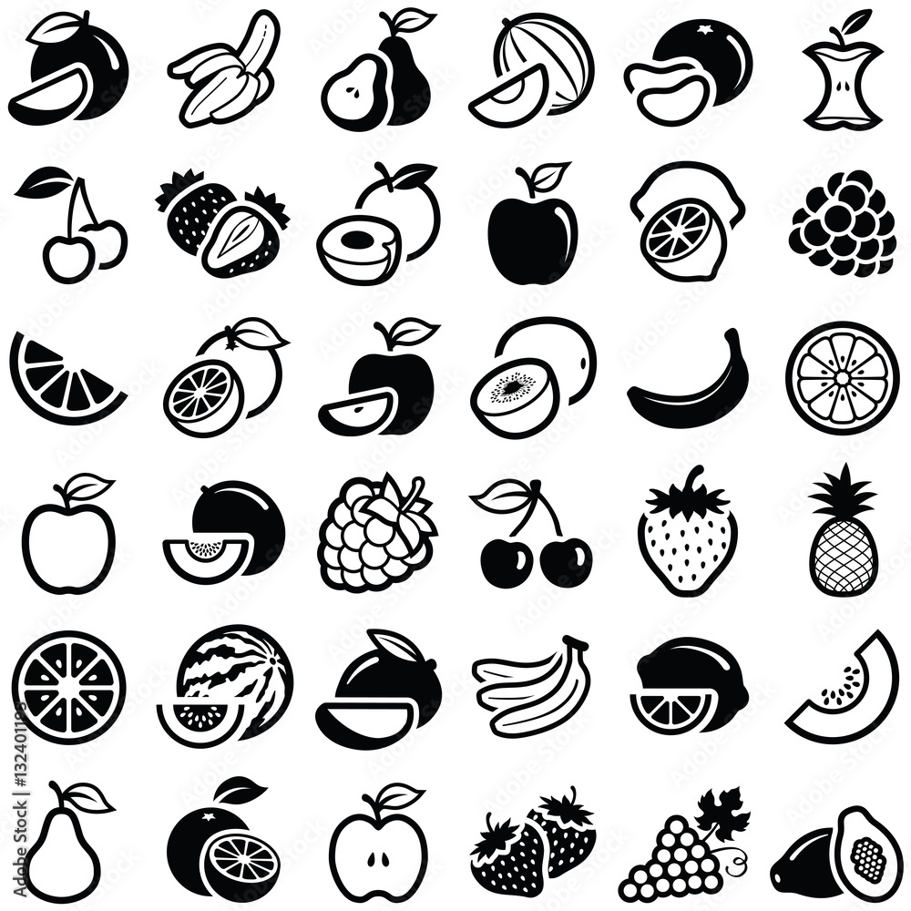Fruit icon collection - vector outline illustration and silhouette Stock  Vector | Adobe Stock