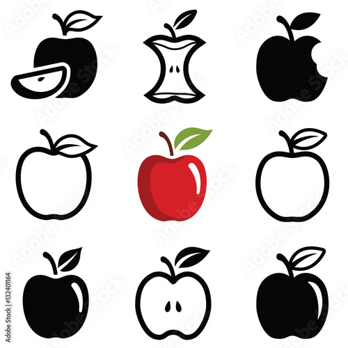 Apple icon collection - vector outline and silhouette