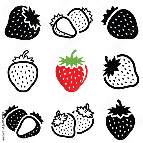 Strawberry icon collection - vector outline and silhouette