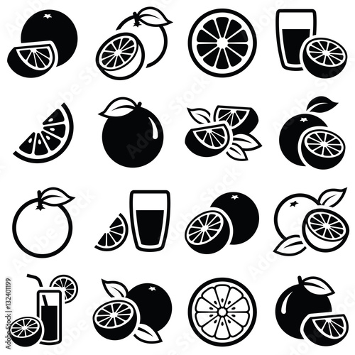 Orange fruit icon collection - vector outline and silhouette