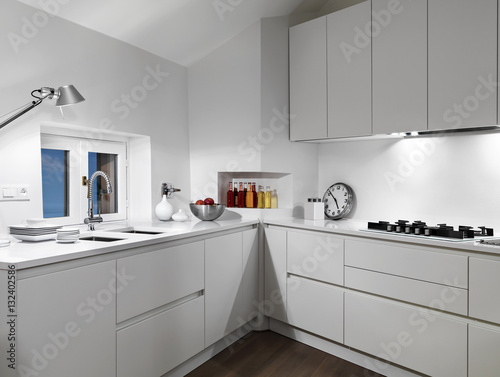 interior view of a white modern kitchen