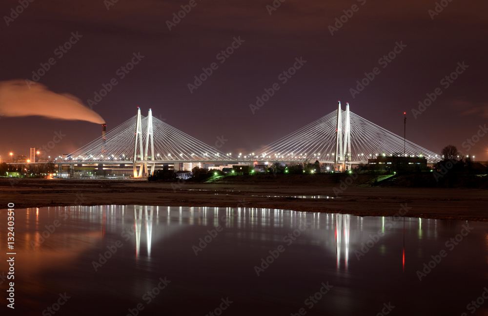 Fototapeta premium Cable stayed bridge at night.