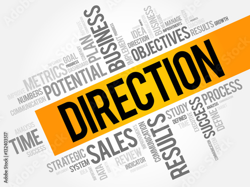 Direction word cloud collage, business concept background