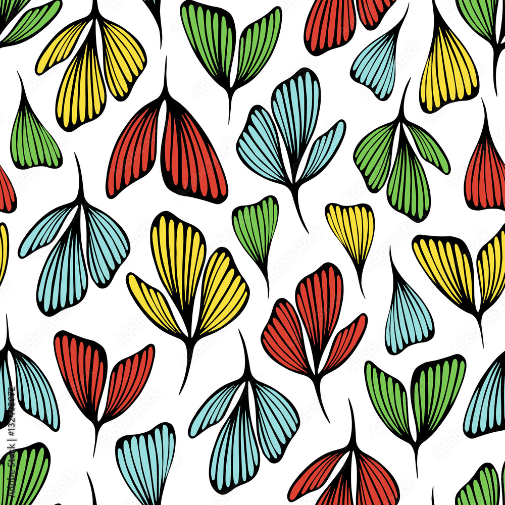 Seamless pattern with autumn leaves and petals.