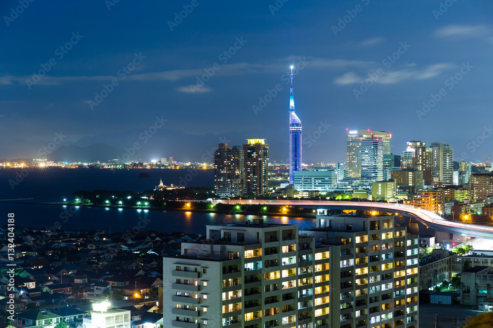 Fukuoka skyline at night