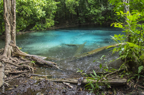 Emerald Pool  Sa Morakot   Krabi Thailand Crystal clear blue and green water at the Emerald pool lake  Natural forrest Thailand  