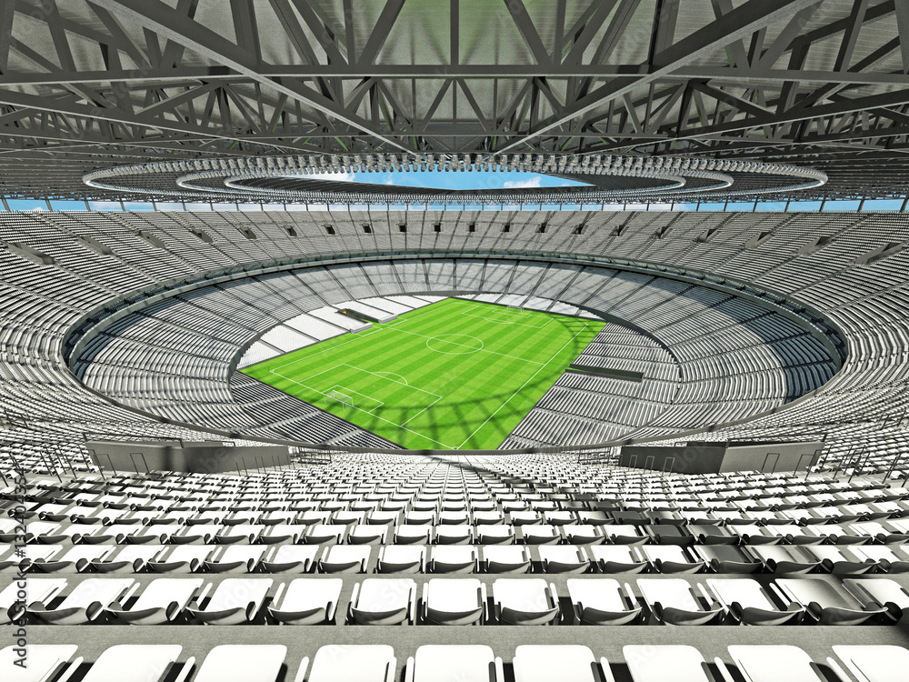 3D render of a round football - soccer stadium with white seats