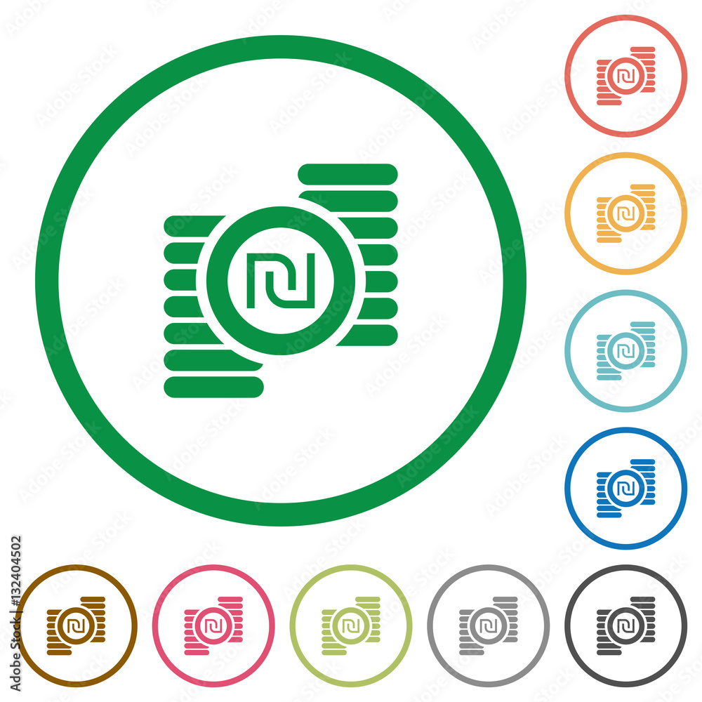 Israeli new Shekel coins flat icons with outlines Israeli new Shekel coins flat icons with outlines