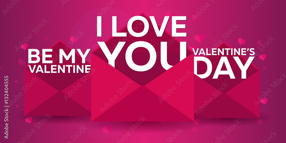 Happy Valentines Day. Pink envelope on pink background. Vector flat illustration.