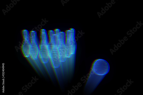 Bowling Pin in Wireframe Hologram Style. Nice 3D Render   © bombastic80