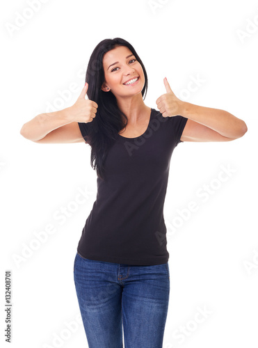 Happy woman with thumbs up