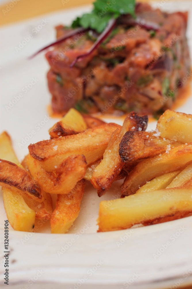 Steak tartare with french fries Steak tartare with french fries
