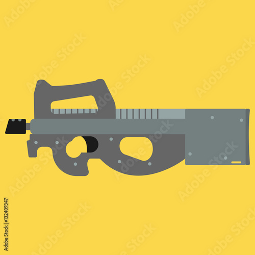 Submachine gun security and military weapon. Metal automatic gun. Criminal and police firearm vector illustration