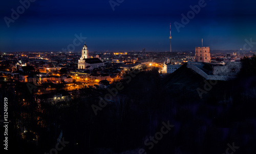 Panorama of the Vilnius Old Town at dawn time