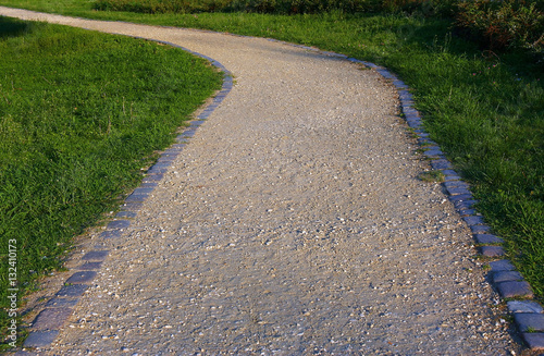 Empty path through the park in the summer day