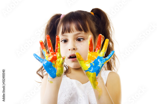 beautiful girl playing with colors