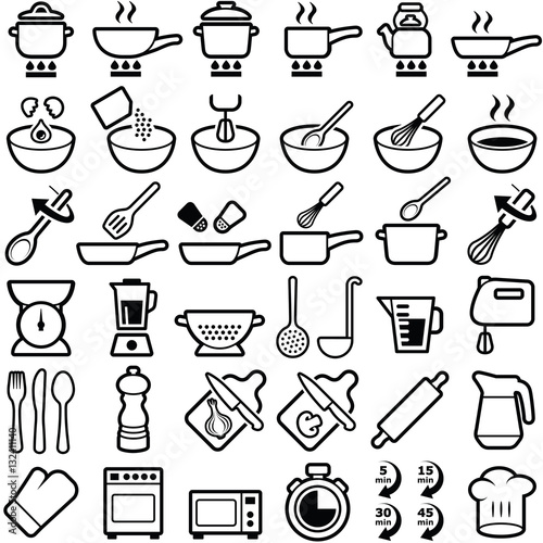 Cooking and kitchen icon collection - vector outline