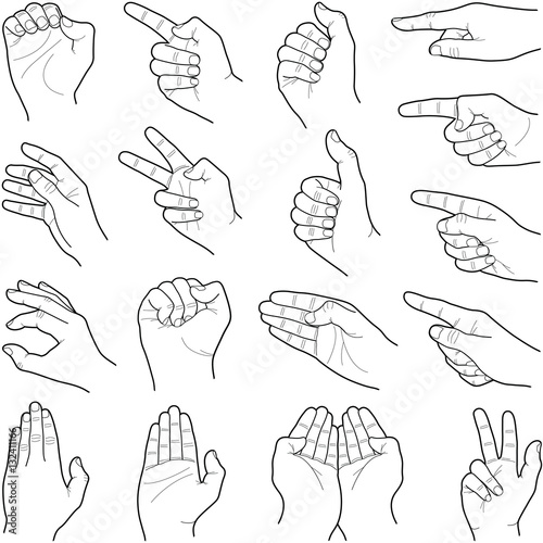 Hand collection - vector line illustration