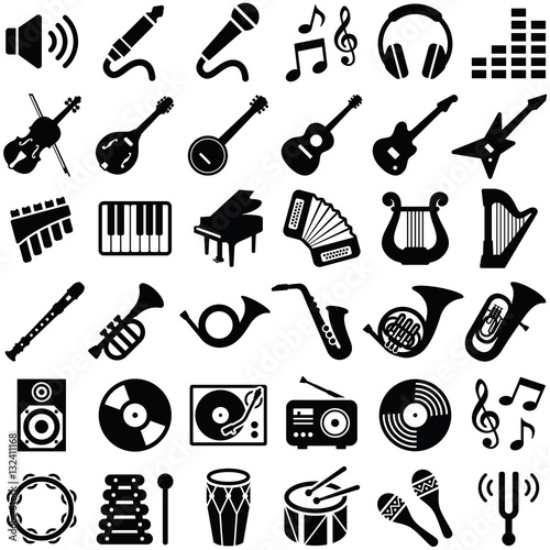 Music icon collection - vector silhouette illustration
