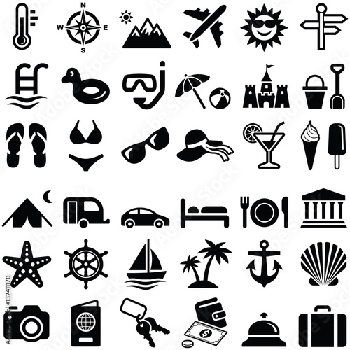 Travel and vacation icon collection - vector silhouette illustration