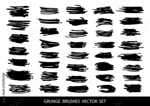 Set of black paint, ink, grunge, dirty brush strokes.Vector.