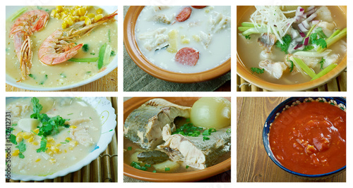 Food set fish soups.