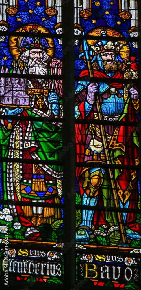 Stained Glass - Saint Pope Eleuterus and Bavo Stained Glass - Saint Pope Eleuterus and Bavo