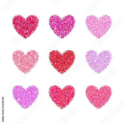 Pink glitter valentine day heart shape. Vector background for wedding invitation, greeting card. Glamorous sparkling banner backdrop.