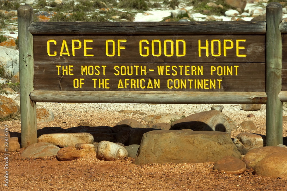 Obraz premium Cape of Good Hope, Signboard of scenic walk at cape of good hope, South Africa