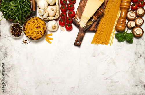 Italian food or ingredients background with fresh vegetables, pa