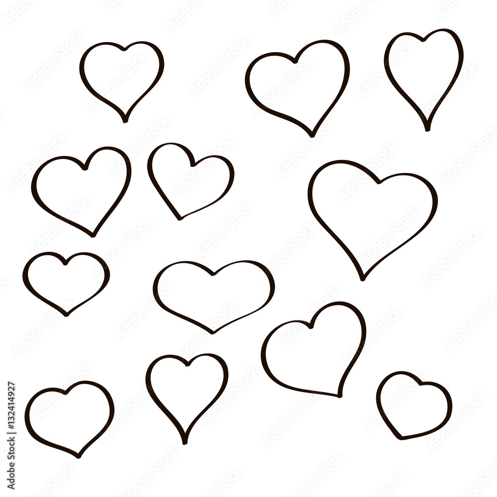Set of hand drawn sketch hearts. Vector grunge style icons collection. Illustration the on the white background.