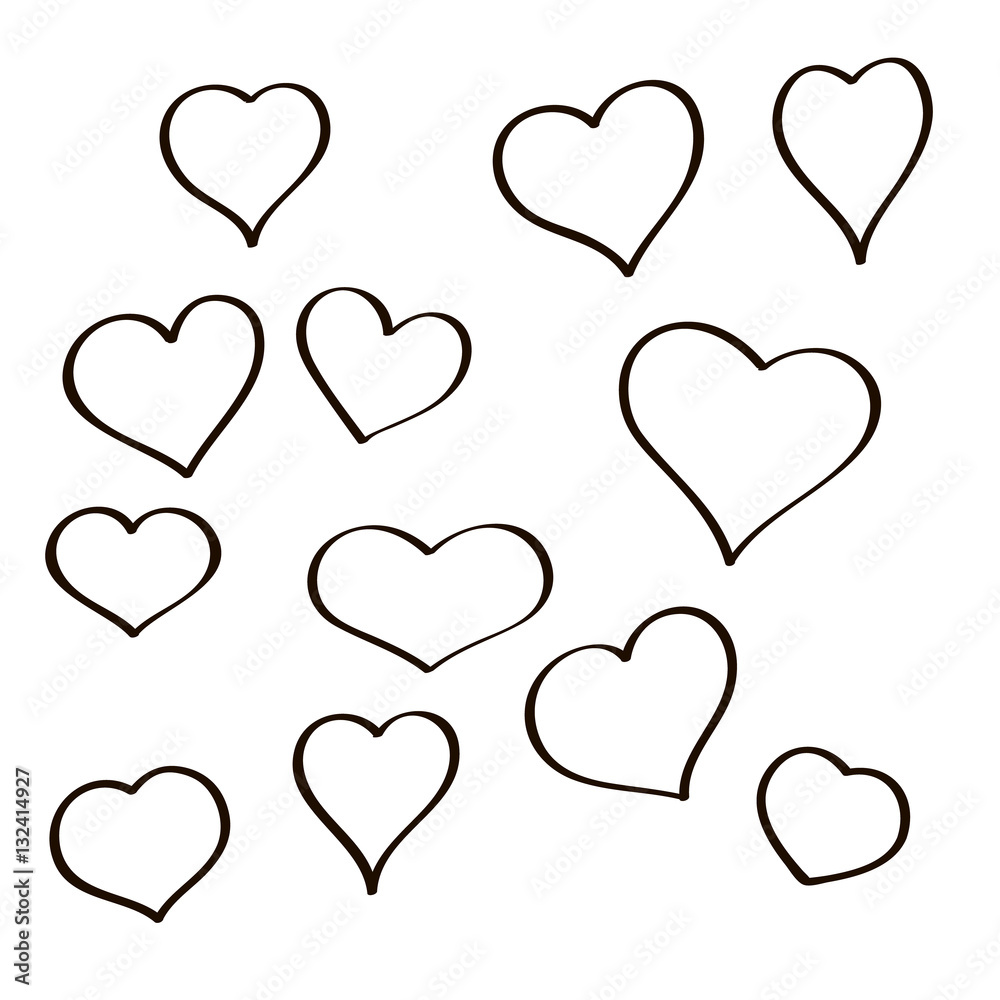 Set of hand drawn sketch hearts. Vector grunge style icons collection. Illustration the on the white background. Set of hand drawn sketch hearts. Vector grunge style icons collection. Illustration the on the white background.