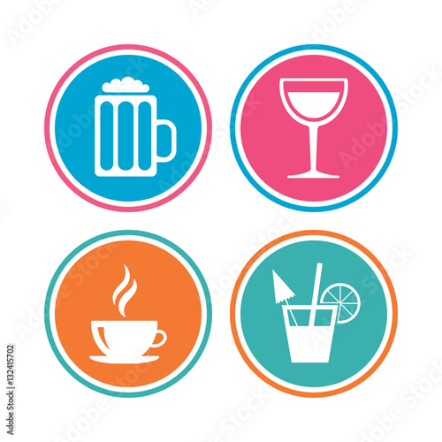 Drinks signs. Coffee cup  glass of beer icons.