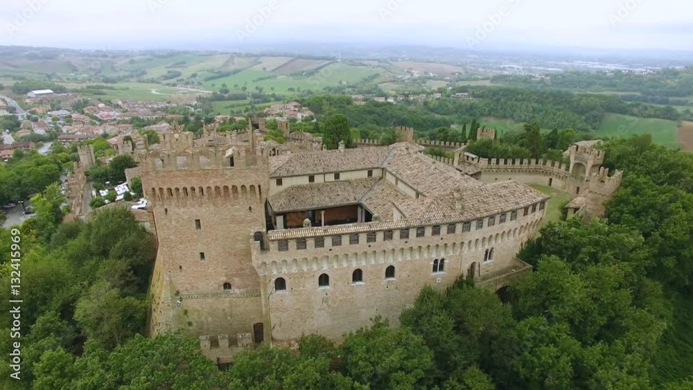 Aerial view of Gradara castle on Marche, Italy.
