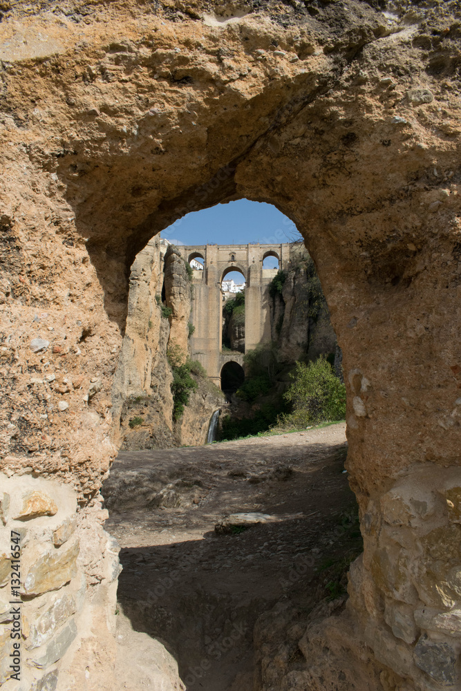 View through a stone arch 