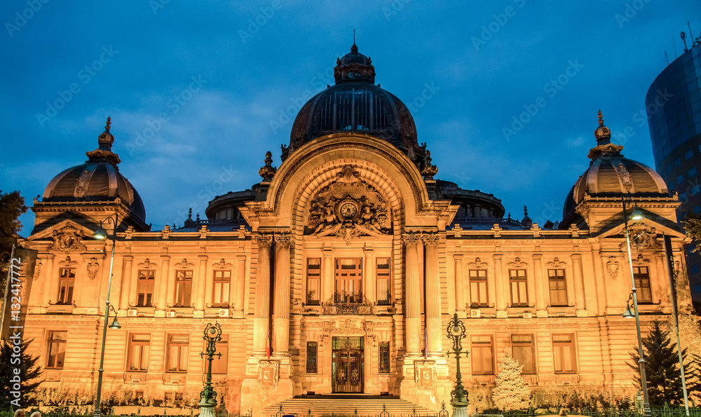The CEC Palace from Bucharest, Romania, night time