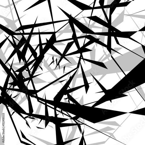 Geometric edgy rough pattern. Abstract black and white art.