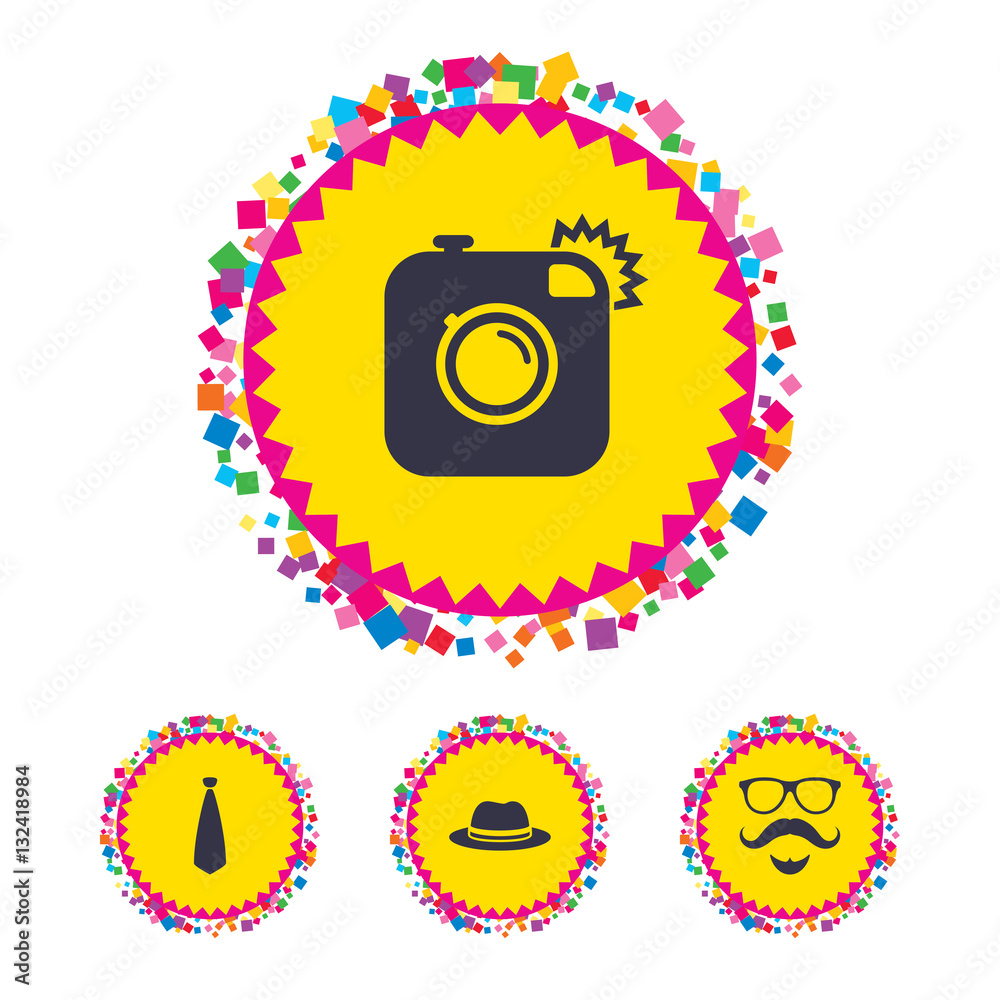 Fototapeta premium Hipster photo camera icon. Glasses symbol.