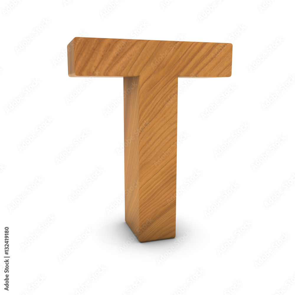 Wooden Letter T Isolated on White with Shadows 3D Illustration Wooden Letter T Isolated on White with Shadows 3D Illustration
