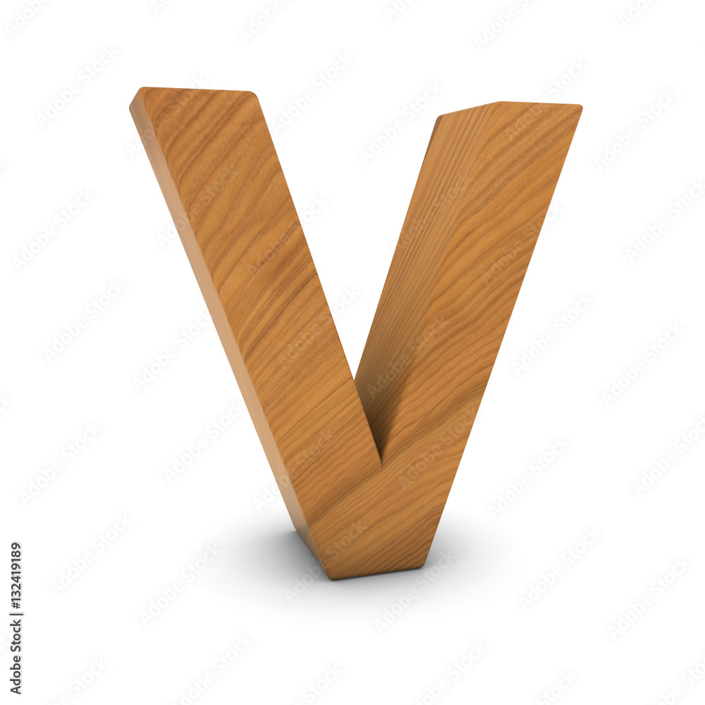Wooden Letter V Isolated on White with Shadows 3D Illustration Wooden Letter V Isolated on White with Shadows 3D Illustration